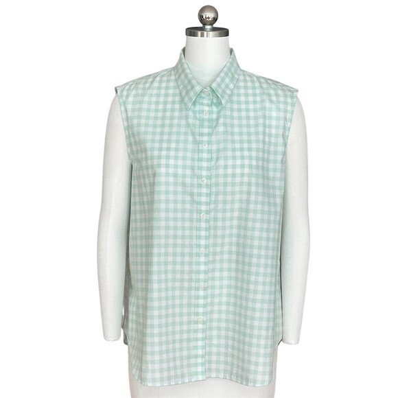 Columbia Tops - Lands' End Button-Up Top Womens 18P Petite Mint Green Gingham Sleeveless
